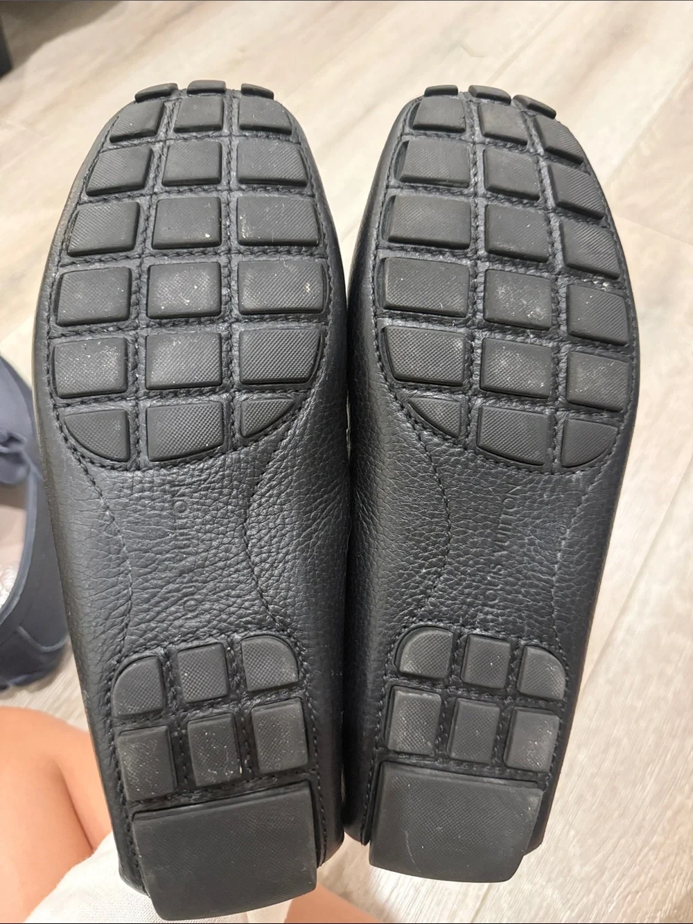 Louis Vuitton Black Pebbled Leather LV Buckle Slip-On Loafers